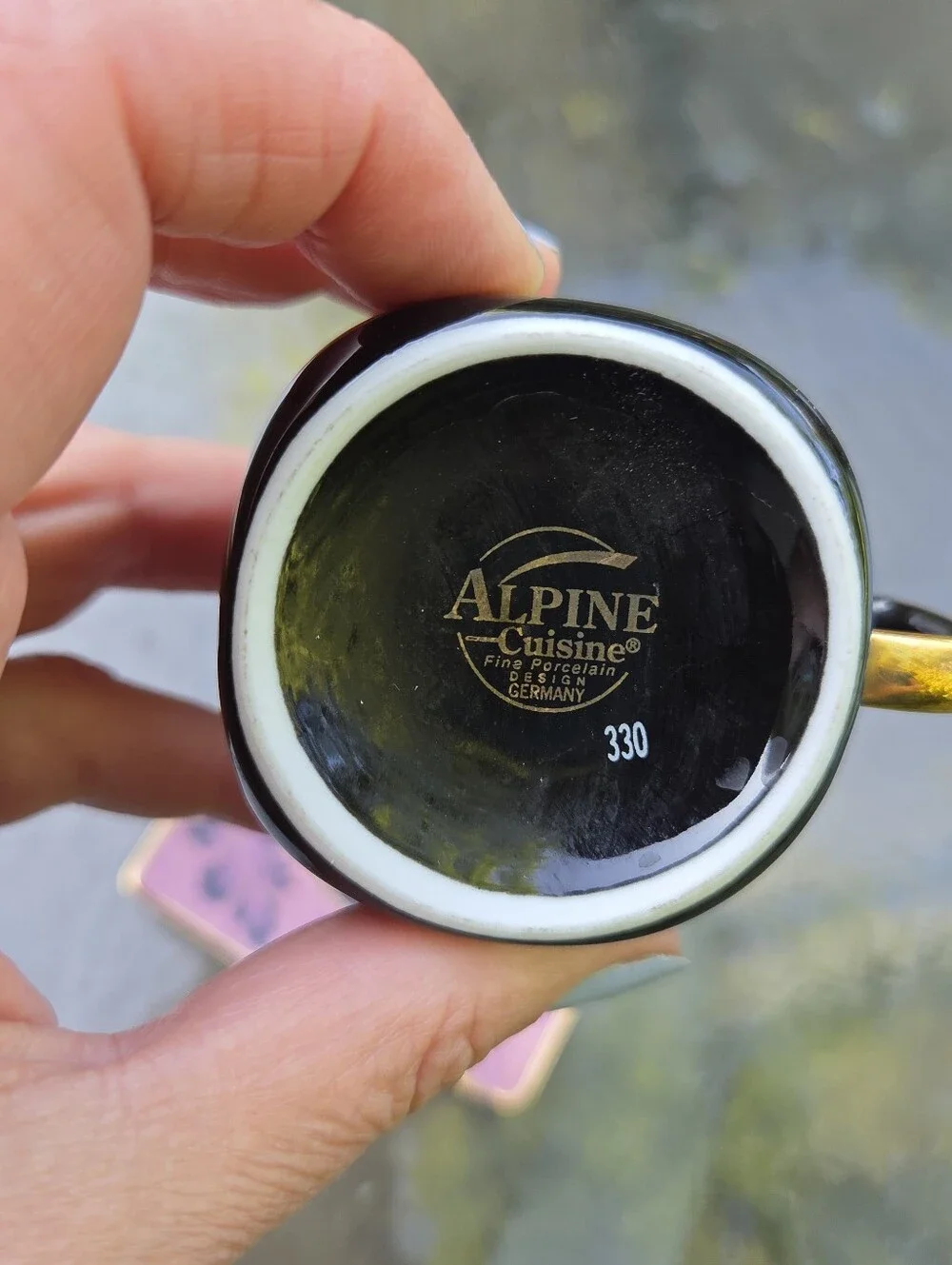 Alpine Cuisine Fine Porcelain Germany Espresso Cup Saucer Gold Leaf Demitasse Vt